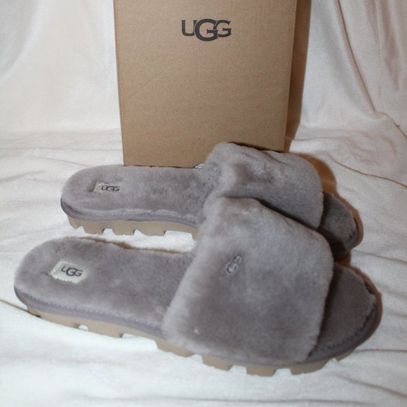 NIB UGG WOMEN'S COZETTE SHEARLING SLIDE SLIPPER SANDALS GRAY - Picture 2 of 6